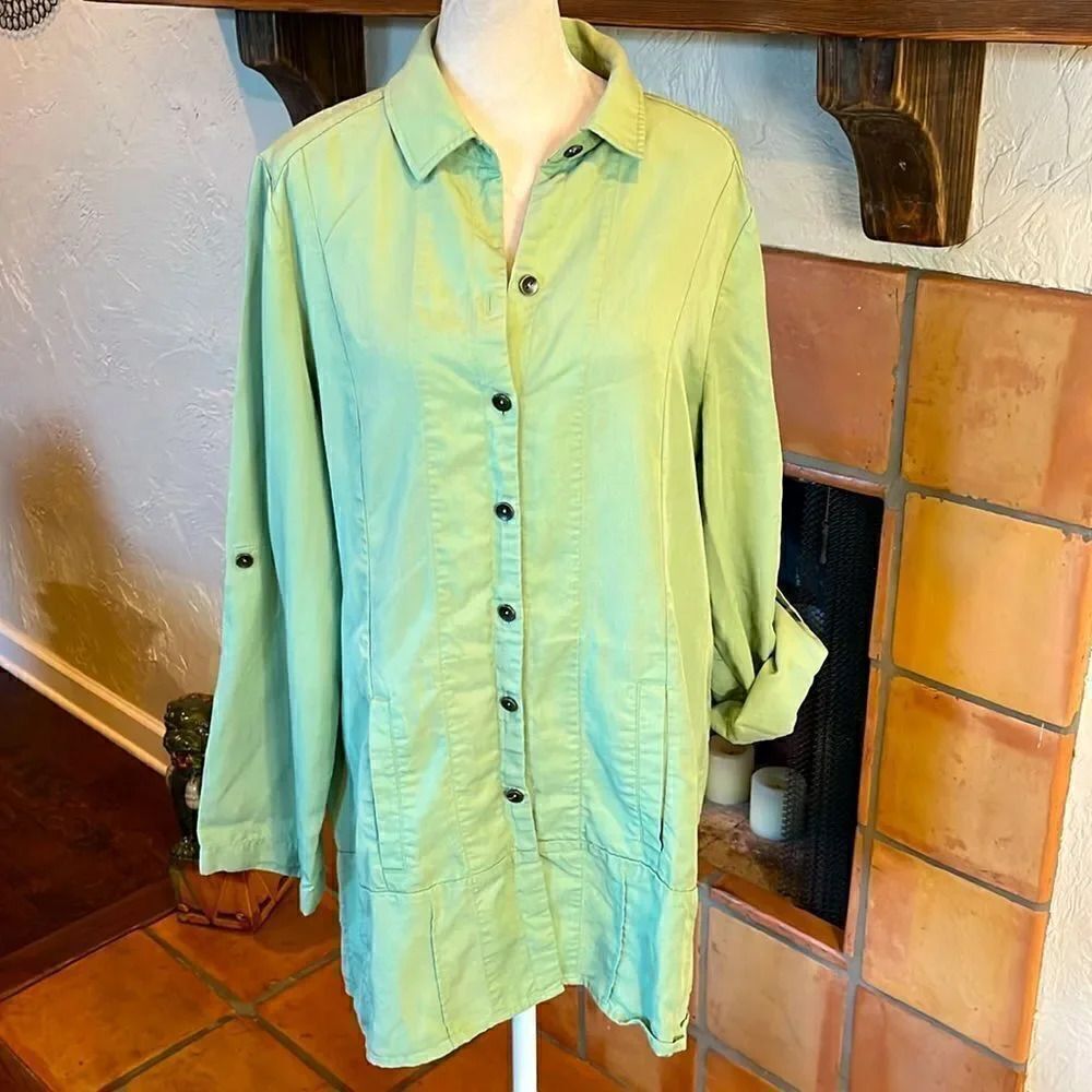 Soft Surroundings Green Topper Button Down Shirt Jacket, L!